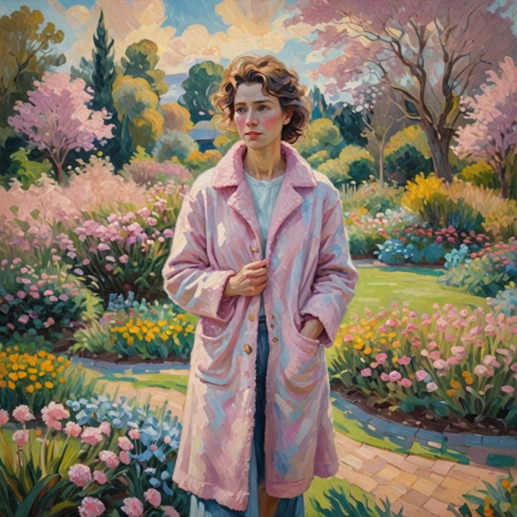 Impressionist Woman in Pink Jacket Oil Painting