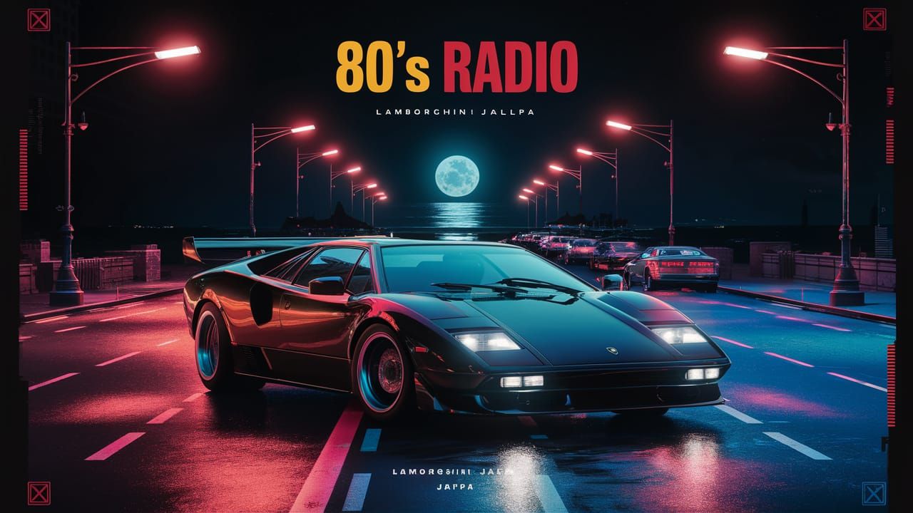 Vaporwave Lamborghini Jalpa at Night: 80's Aesthetic