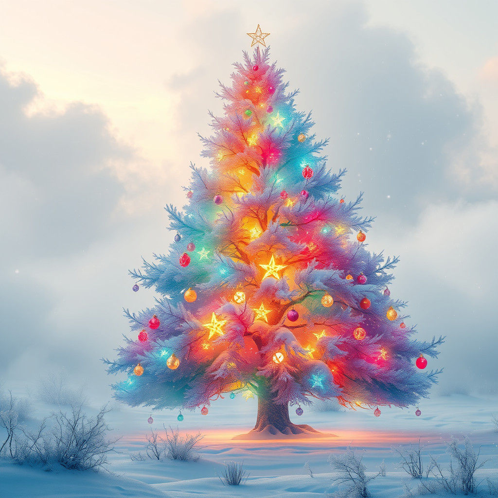 Rainbow Christmas Tree in Winter Wonderland