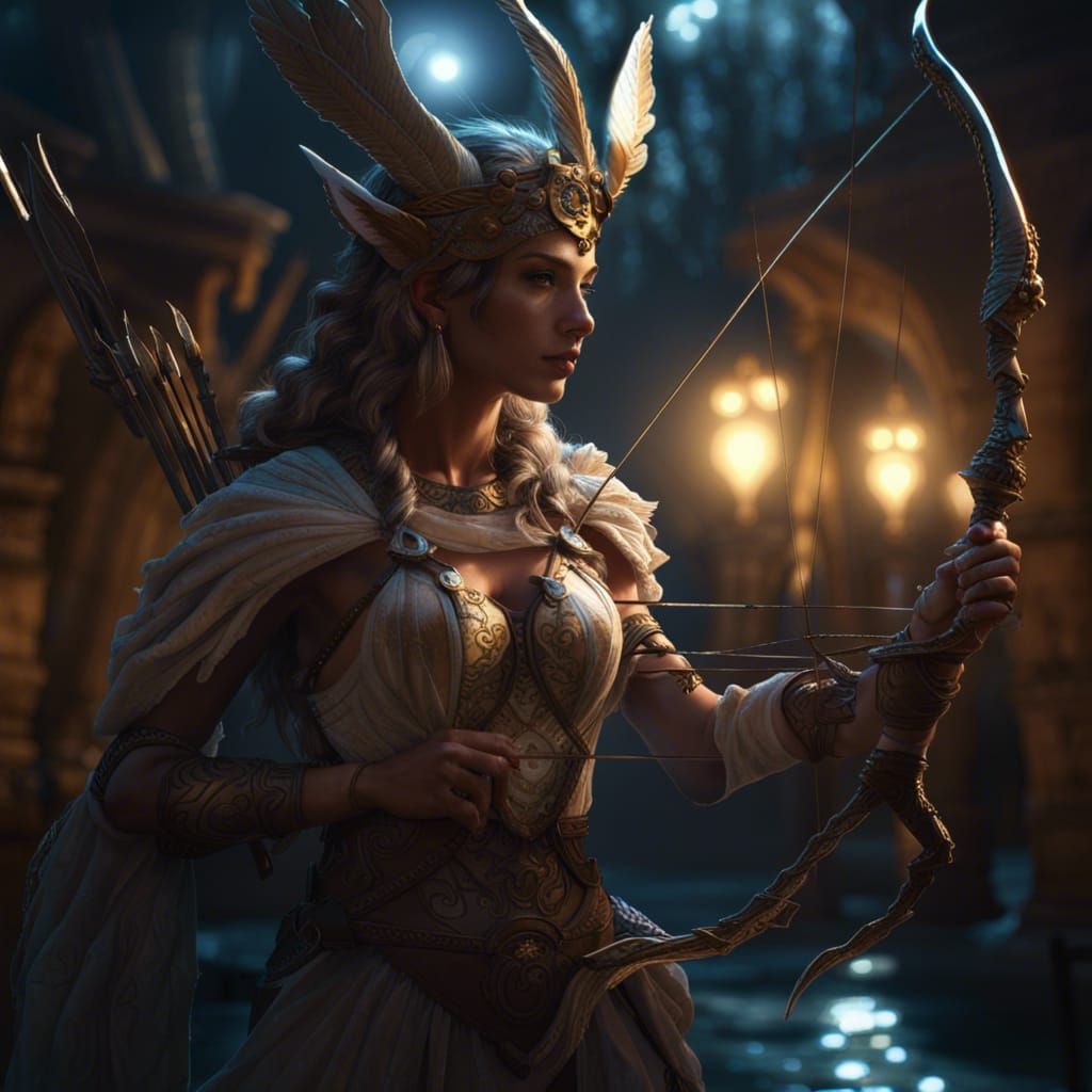 Artemis, Goddess of the Hunt in Dark Fantasy Style