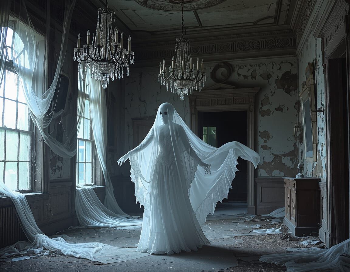 Ghost Drifting Through Victorian Mansion in Mystical Style