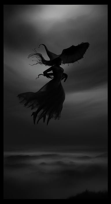 Witch Silhouetted Against Stormy Dystopian Landscape