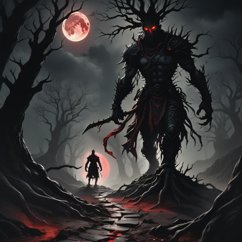 Dark Fantasy Warrior on Treacherous Path