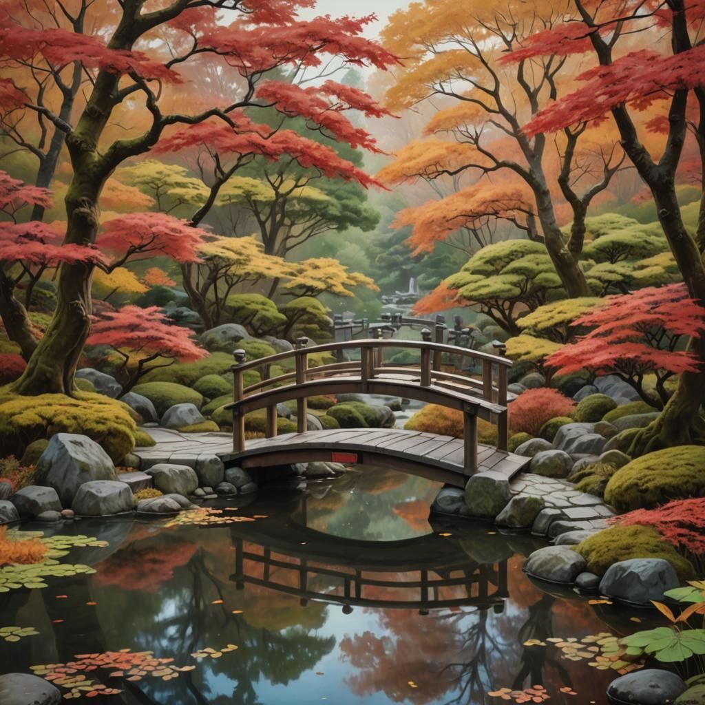 Zen Garden in Autumn: a Miyazaki-Inspired Landscape