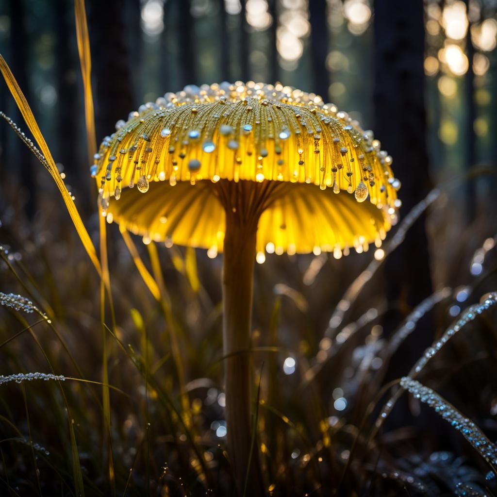 Jeweled Mushroom in Dewy Forest