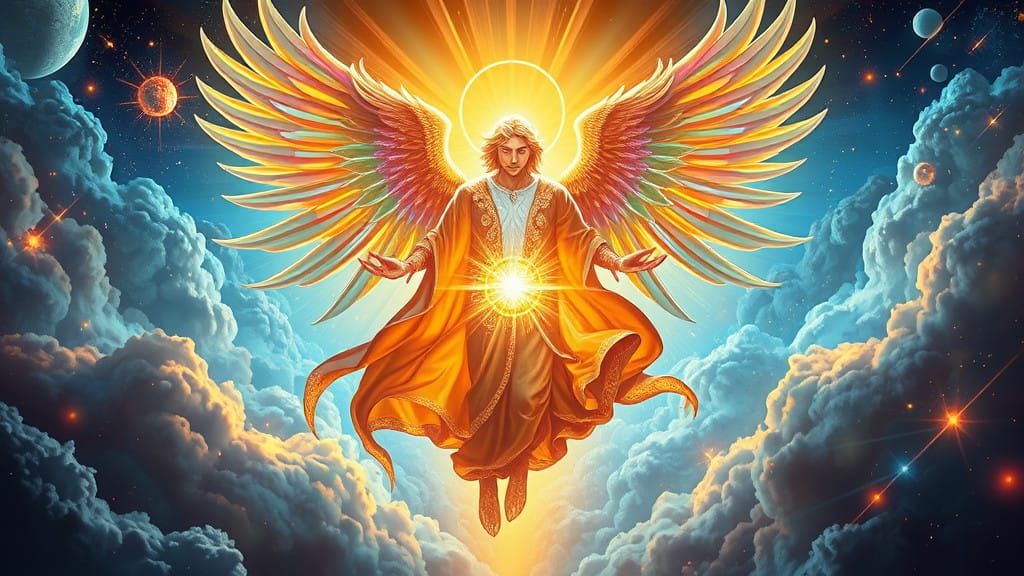 Archangel Gabriel in Futuristic, Neon-Lit Glory