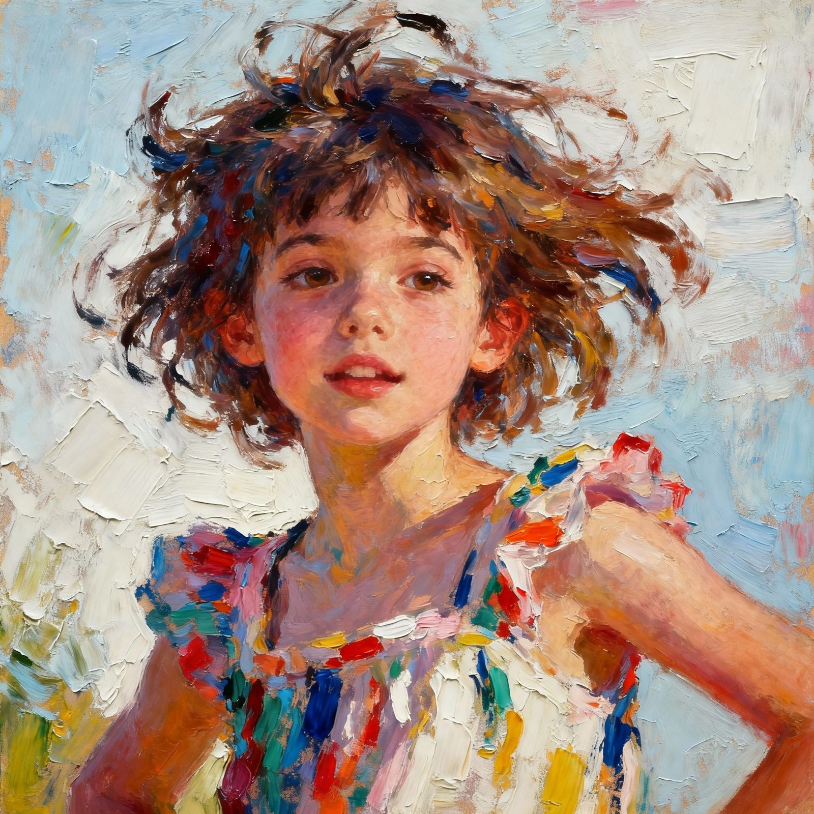 Heavy Impasto Oil Painting of a Gamine Girl