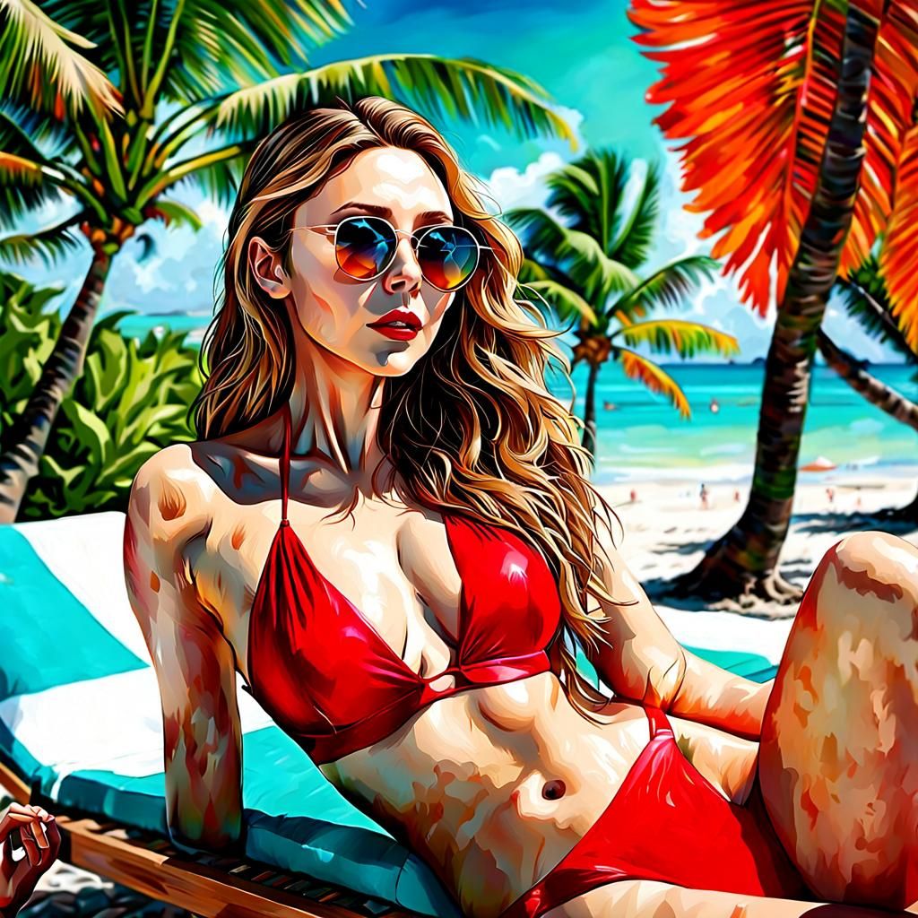 The Beautiful Scarlet Witch Sunbathing