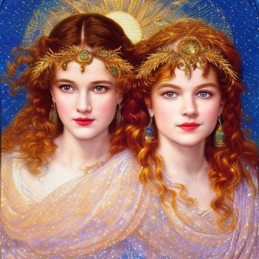 Celestial Witches in Luminous Nebula Sky