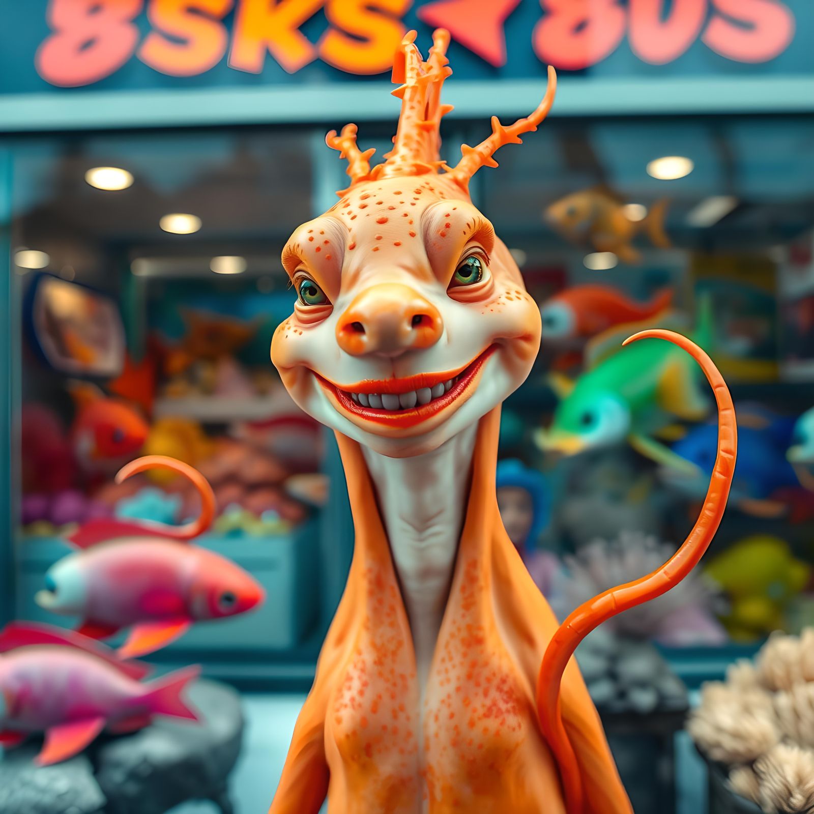 Surreal Sea Creature in Coastal Scene