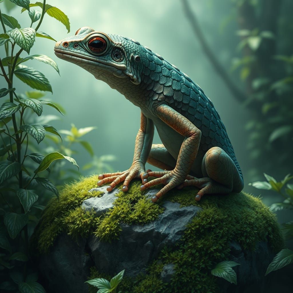 Luminous Amphibian Guardian in Enchanted Forest