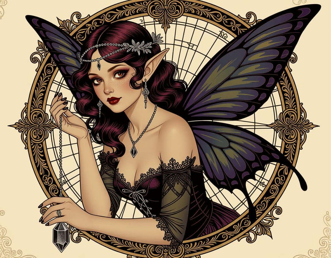 Gothic Boho Faery with Smokey Quartz and Map