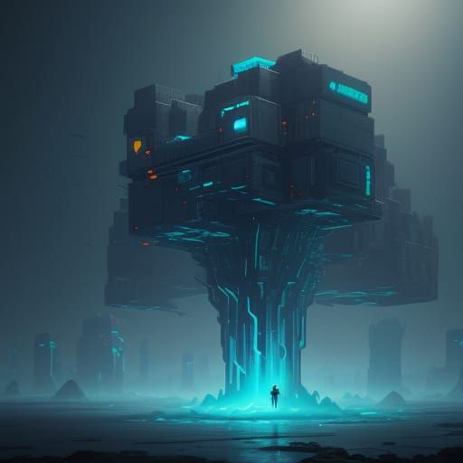 Surreal Metallic Cubes in a Mystical Atmosphere