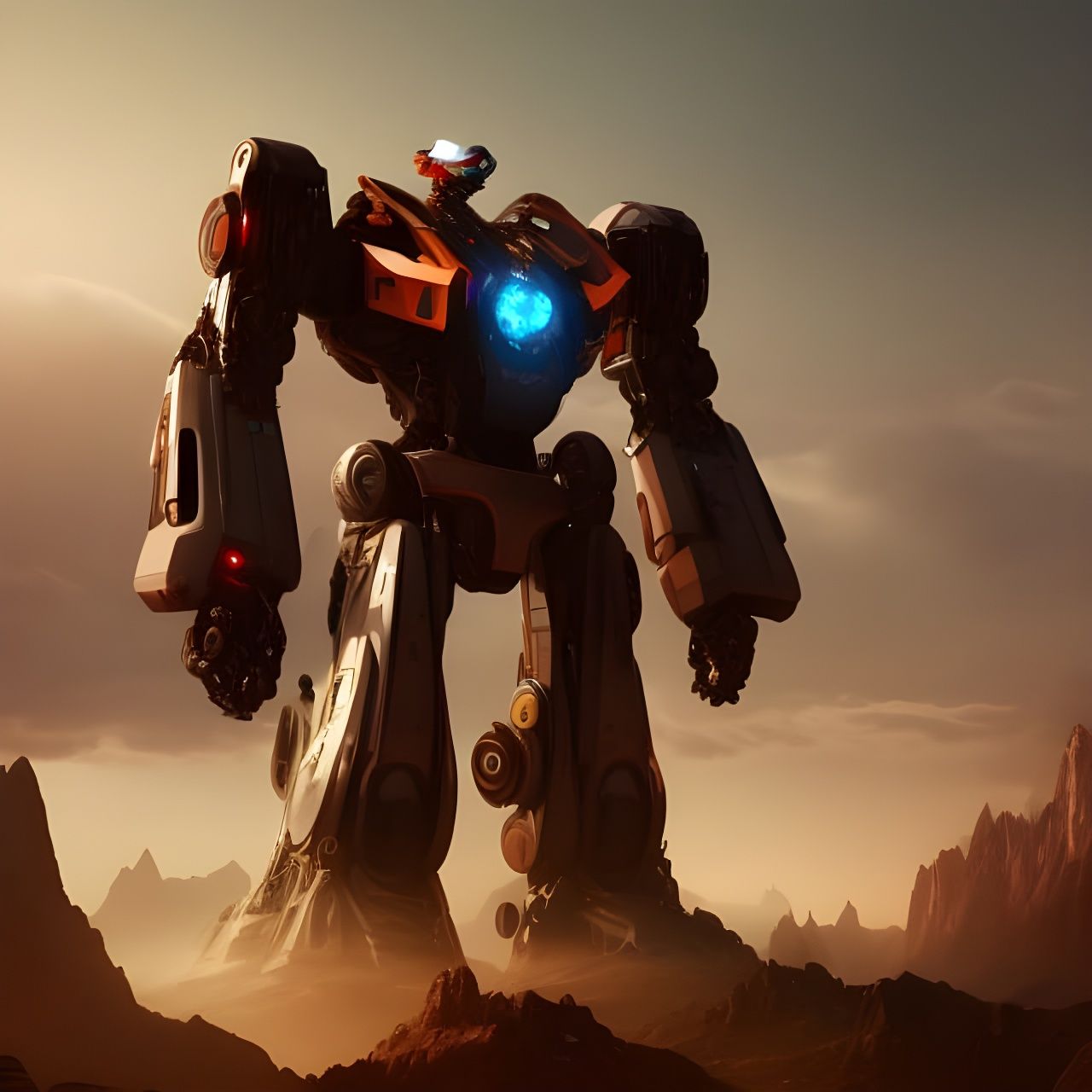 Futuristic Giant Mech in Detailed Matte Painting