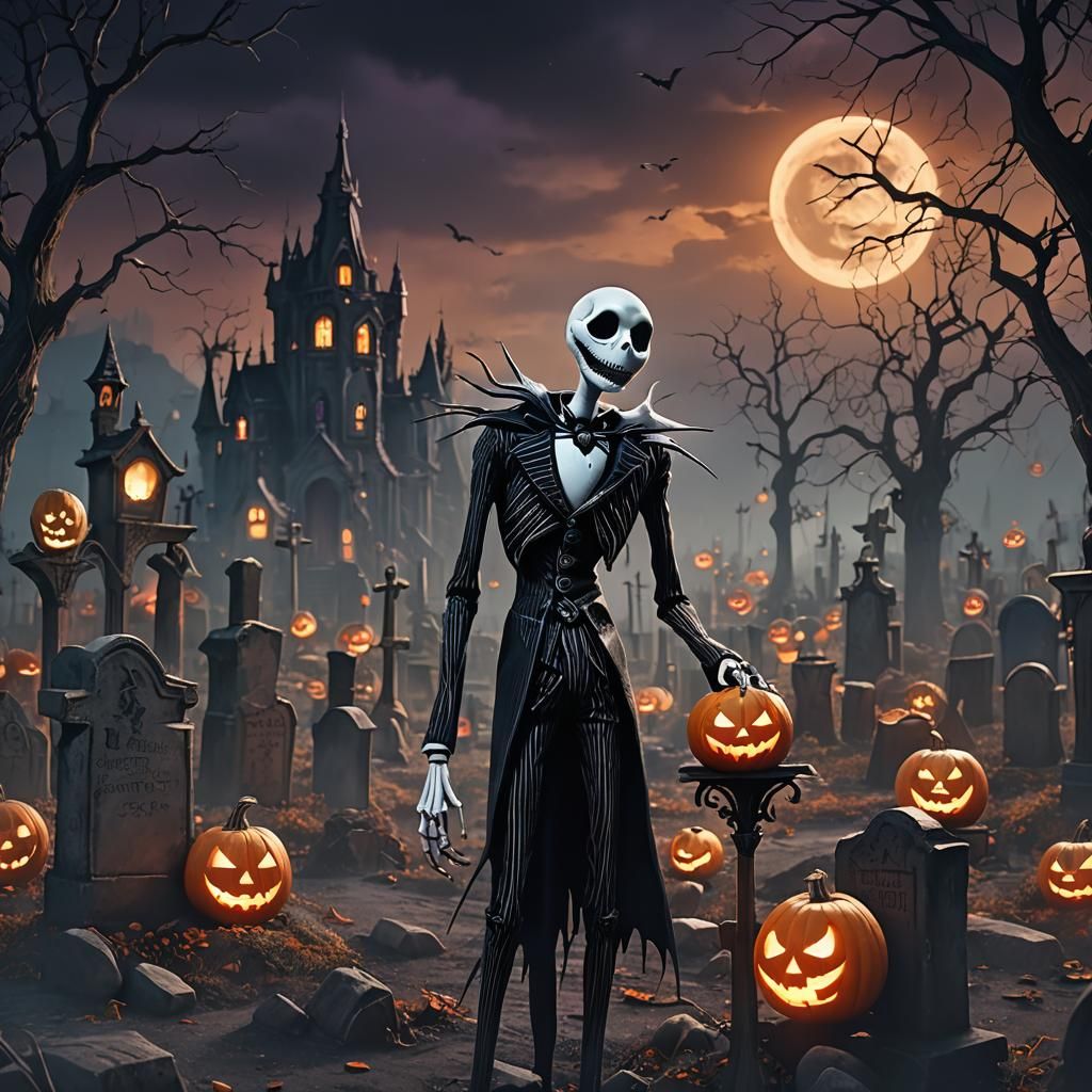 Jack Skellington in Graveyard, Gothic Fantasy Art