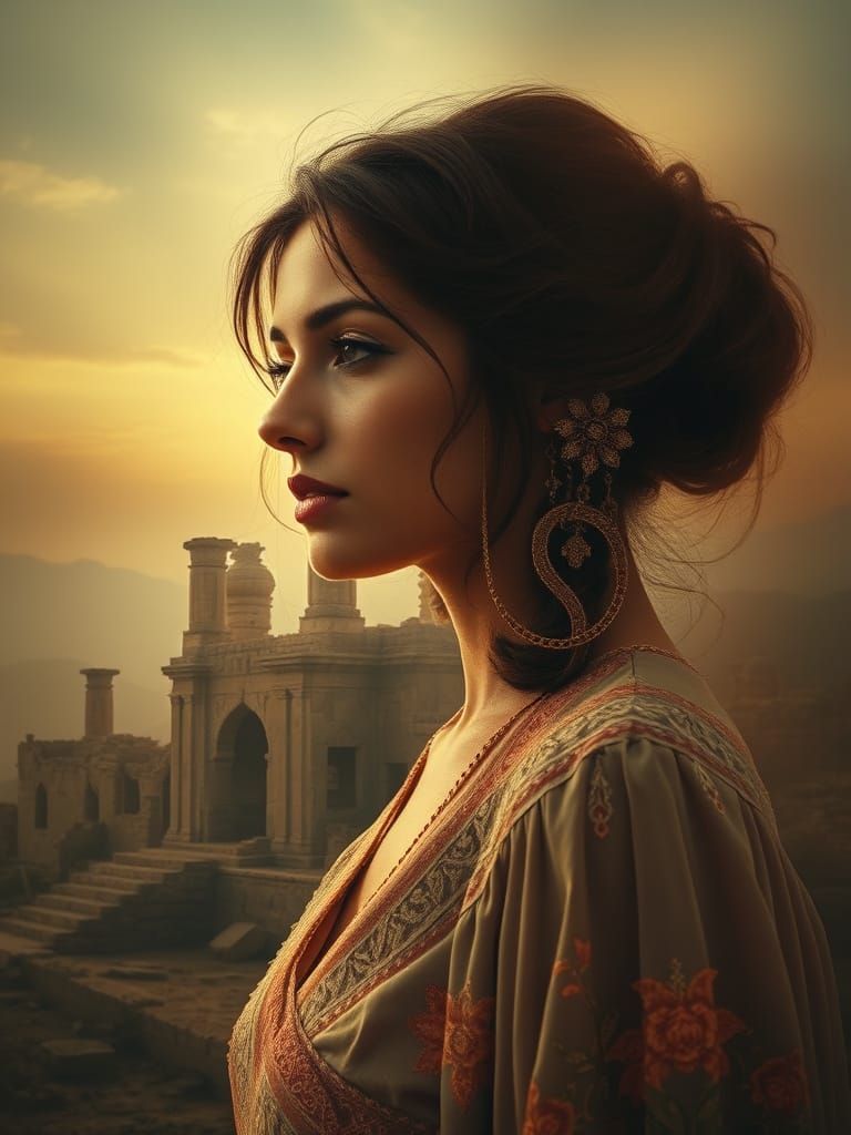 Timeless Goddess in Ancient Ruins