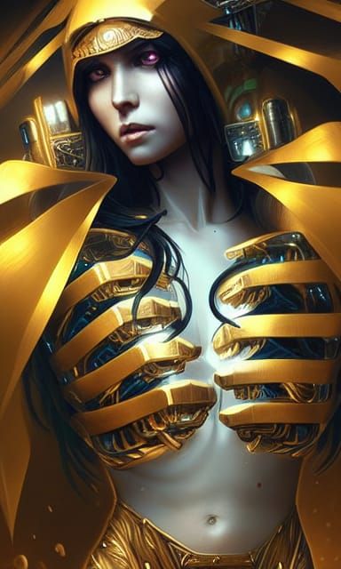 Cybernetic Goddess Portrait in Hyperrealistic Digital Art