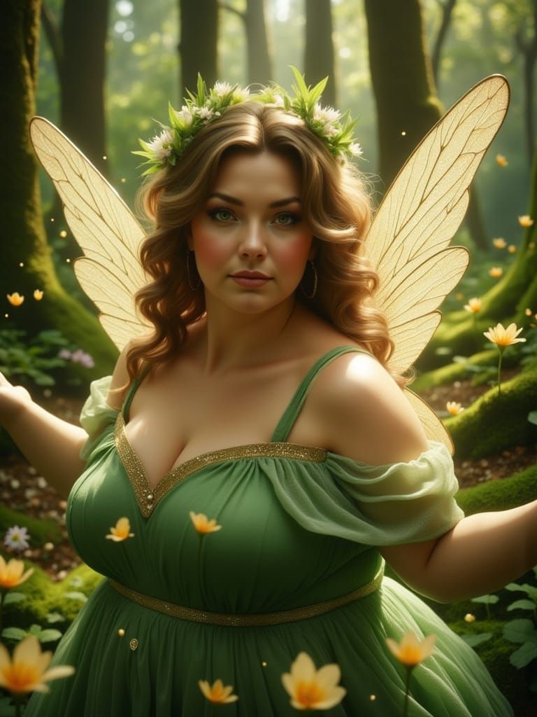 Ethereal Fairy Woman in Moss Green Silk, Wearing Opalescent ...