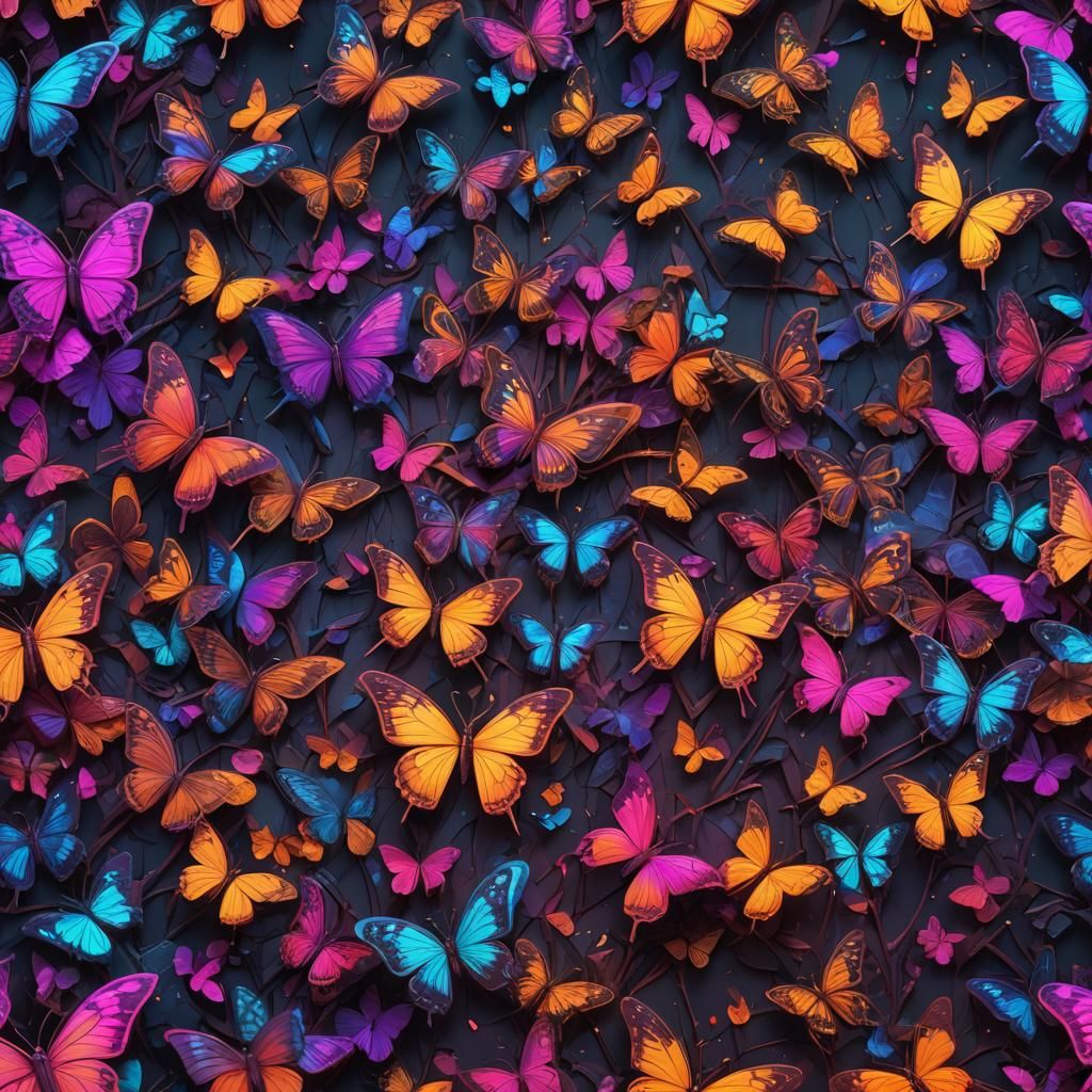 Neon Butterfly Concept Art in Detailed Painting Style