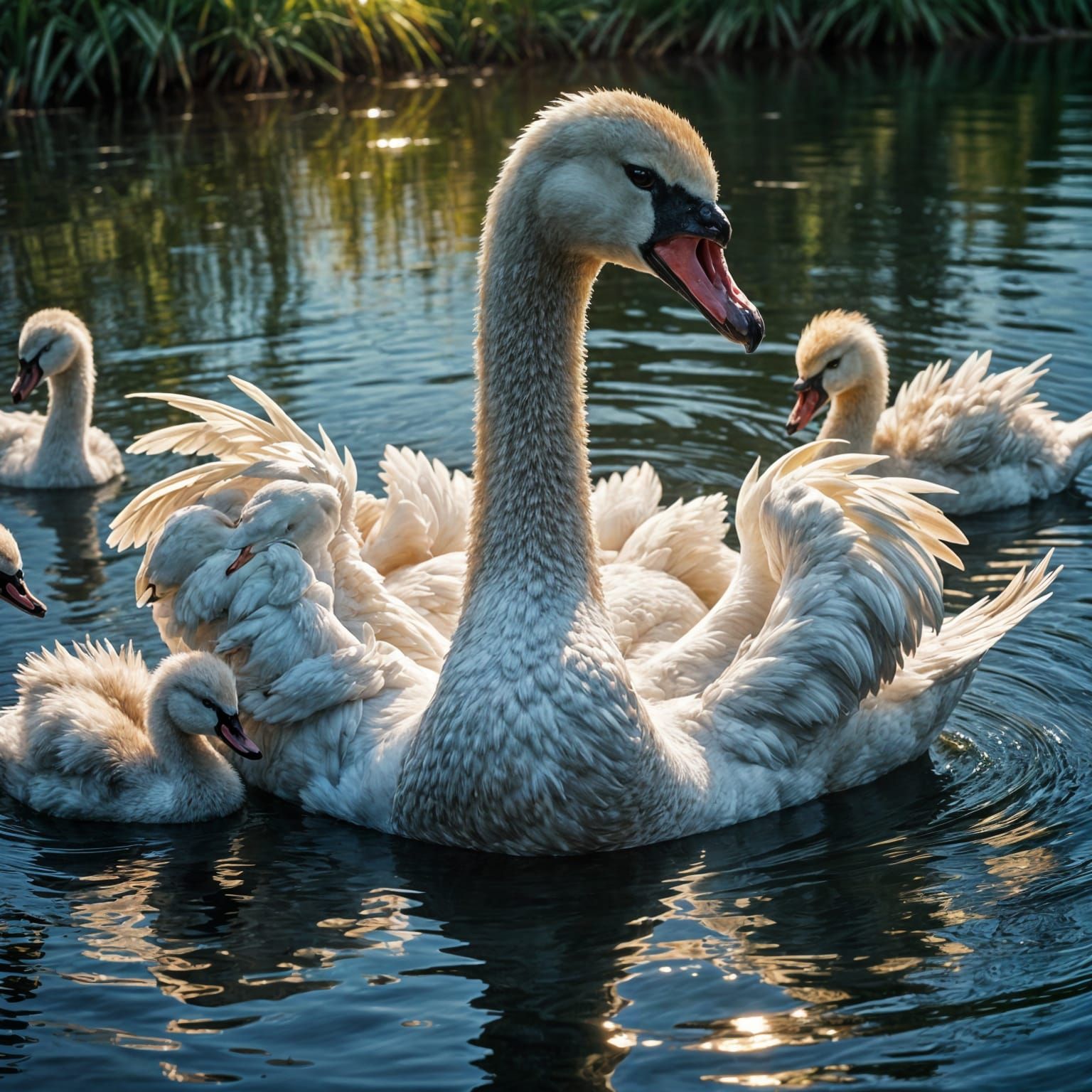 Majestic Swan Mother Defends Her Chicks in a Fierce Display ...