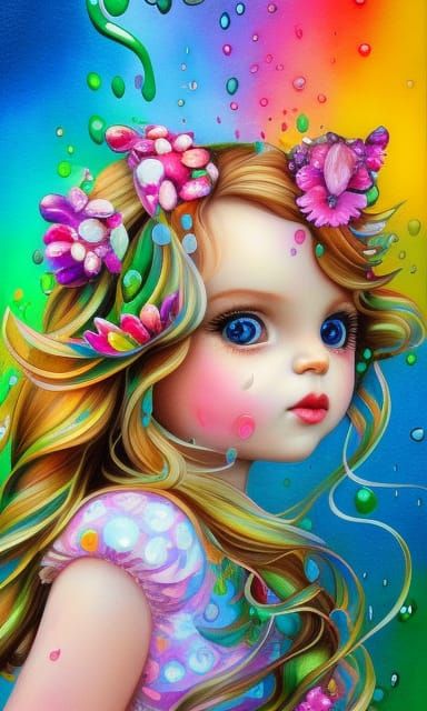 Chibi Bunny in Rainbow Rain, Rococo Art