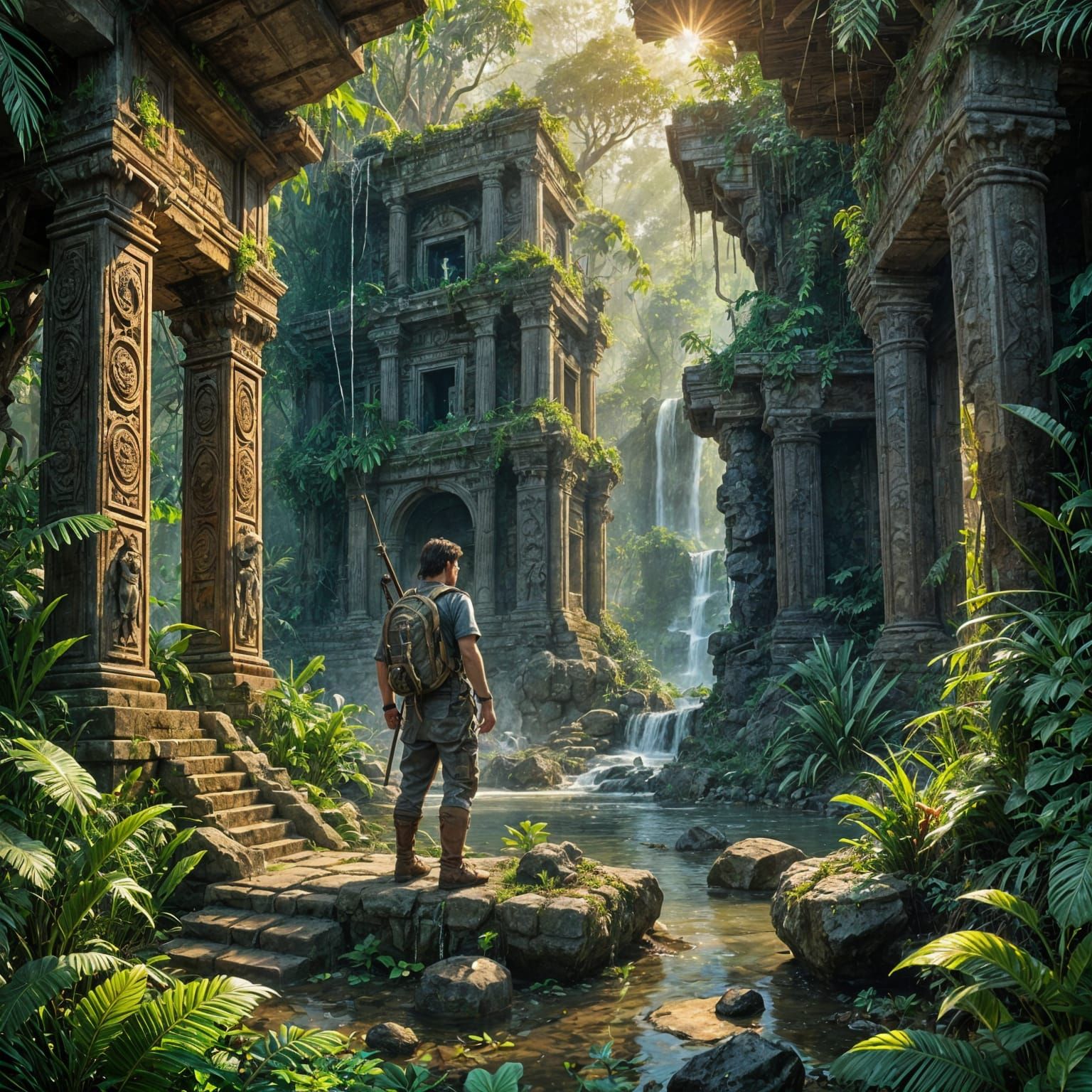 Explorer Discovers Ancient Jungle Ruins as Oil Painting