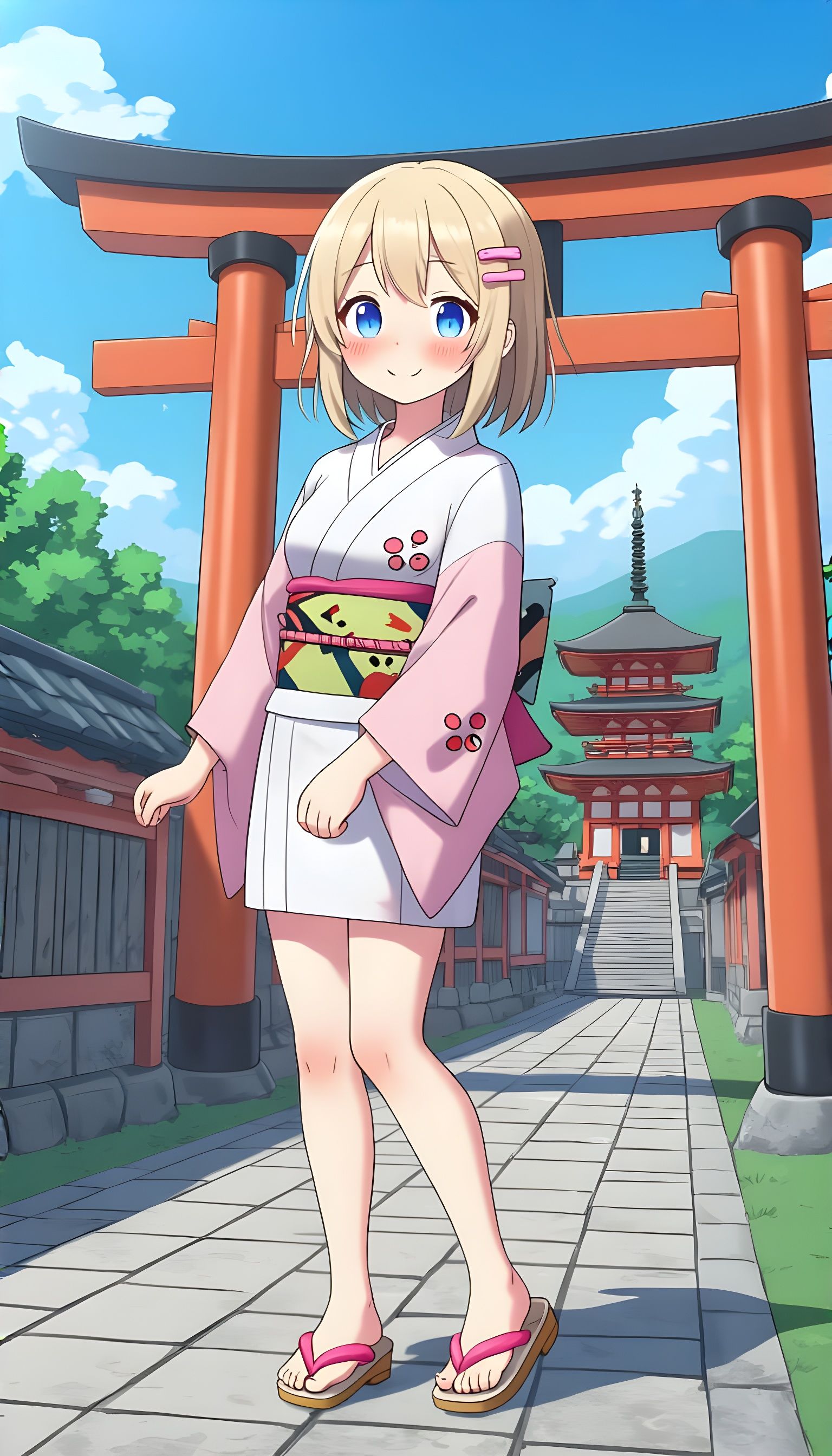 Anime Girl in Kimono at Retro Gaming Temple