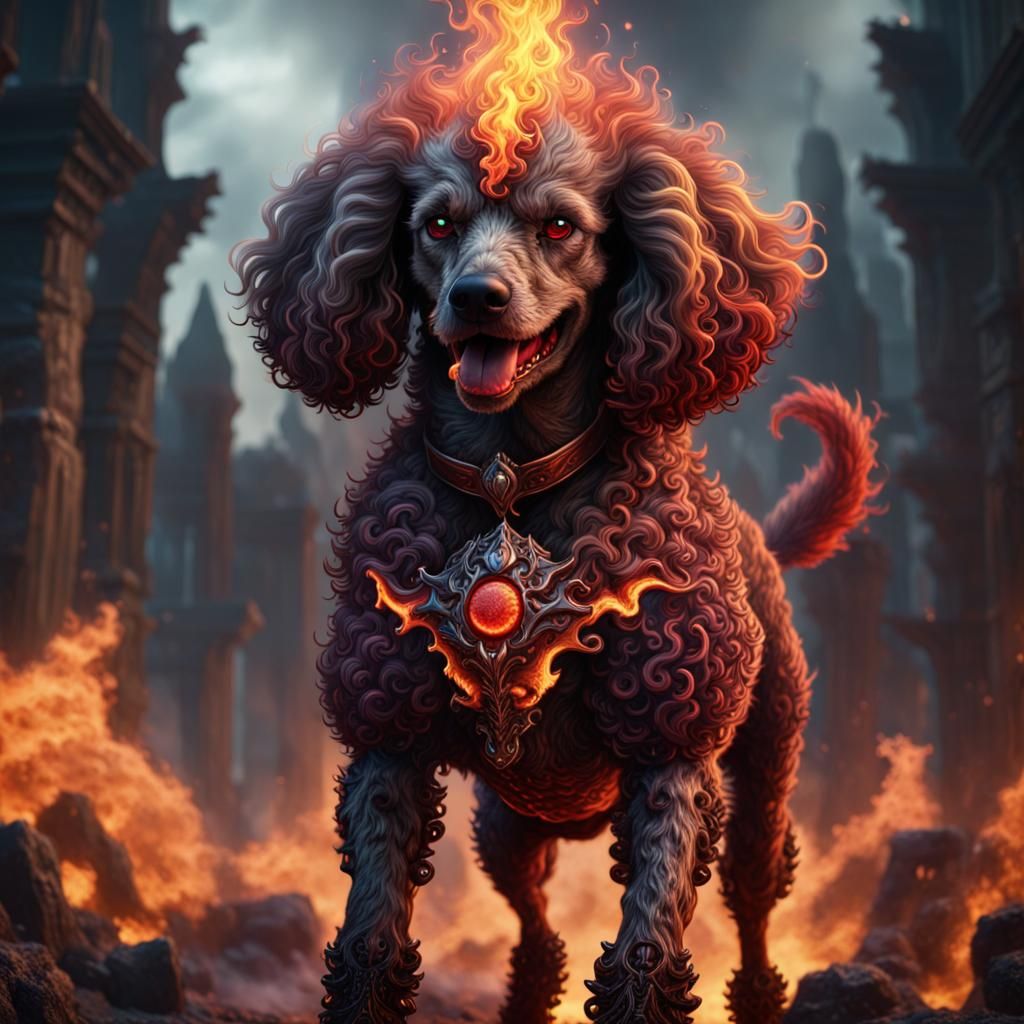 Demonic Hellfire Poodle: Detailed Fantasy Art