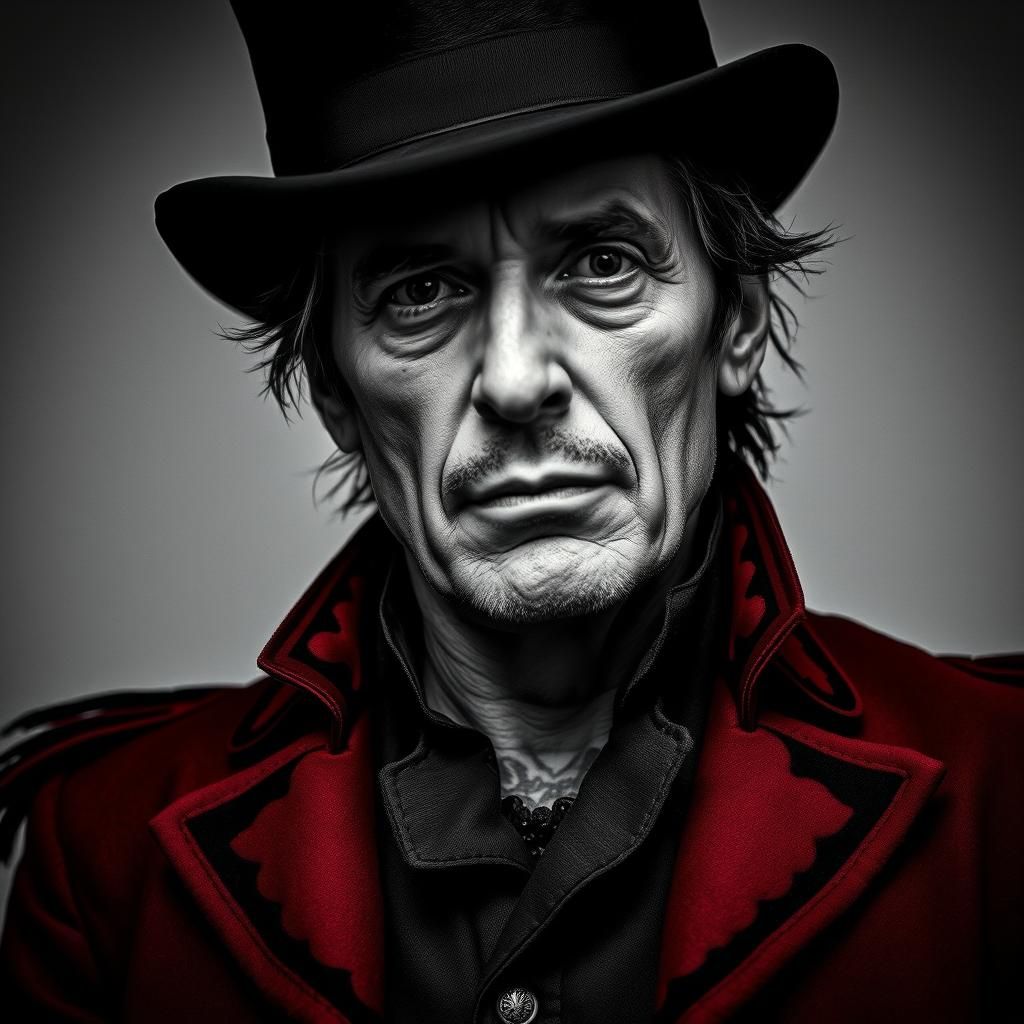 Weathered Man in Red Jacket, Black and White Photo