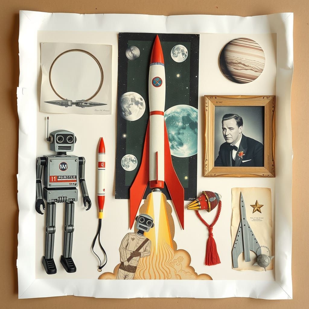 Vintage Robot Collage in Cubist Graphic Style