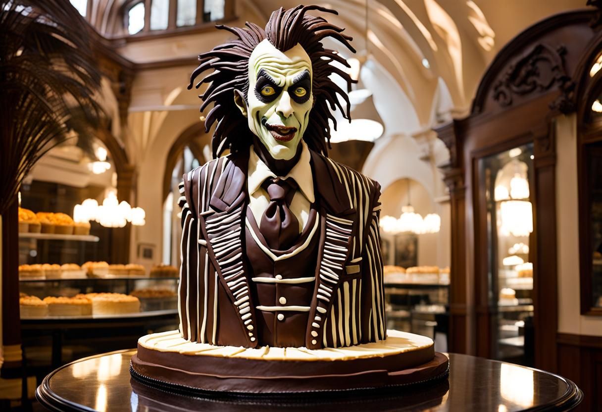 Beetlejuice Cake Sculpture in Grandiose Bakery