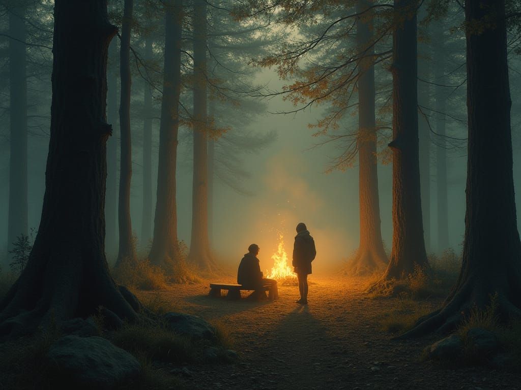 Forest Meeting at Golden Twilight