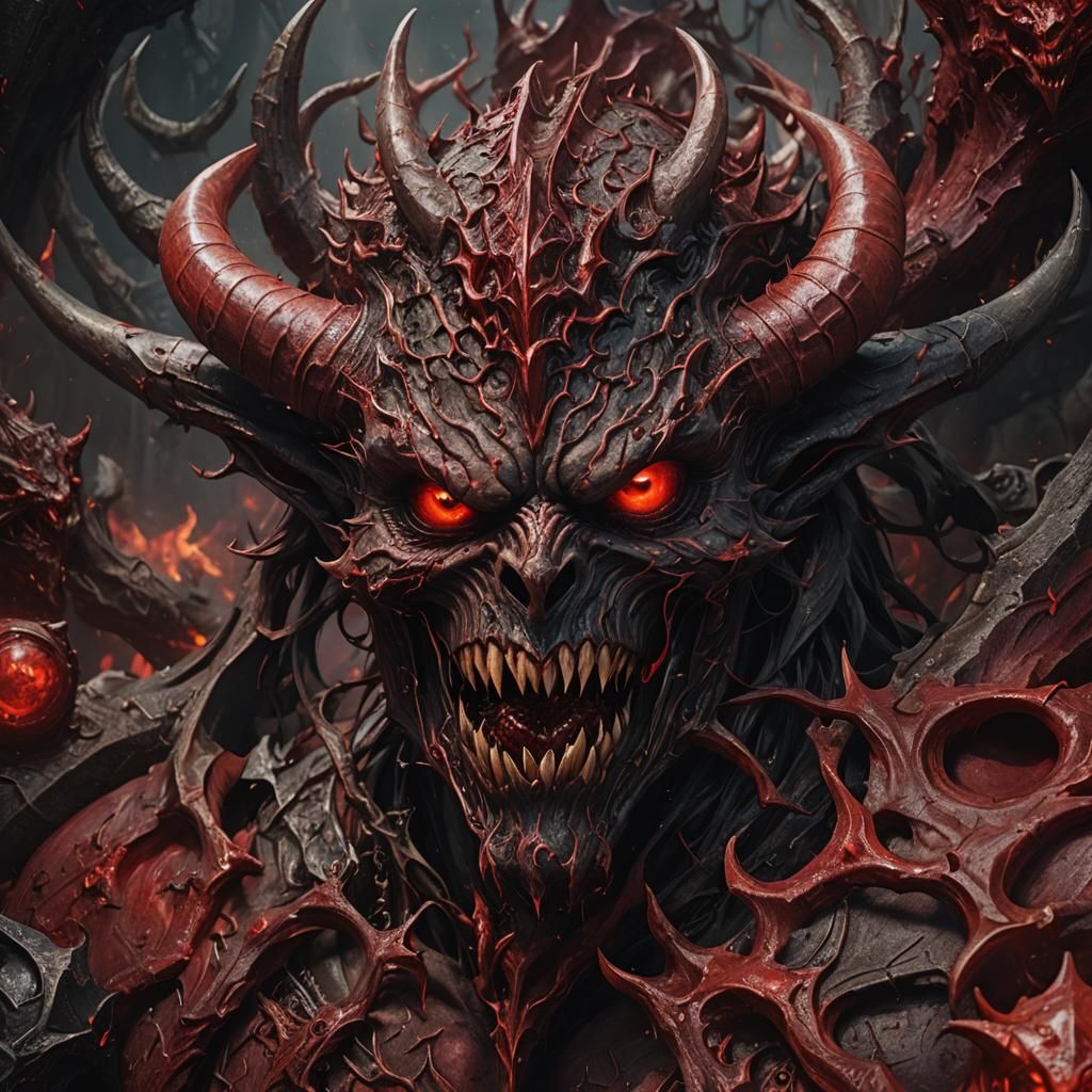 Red Horned Devil with Piercing Eyes