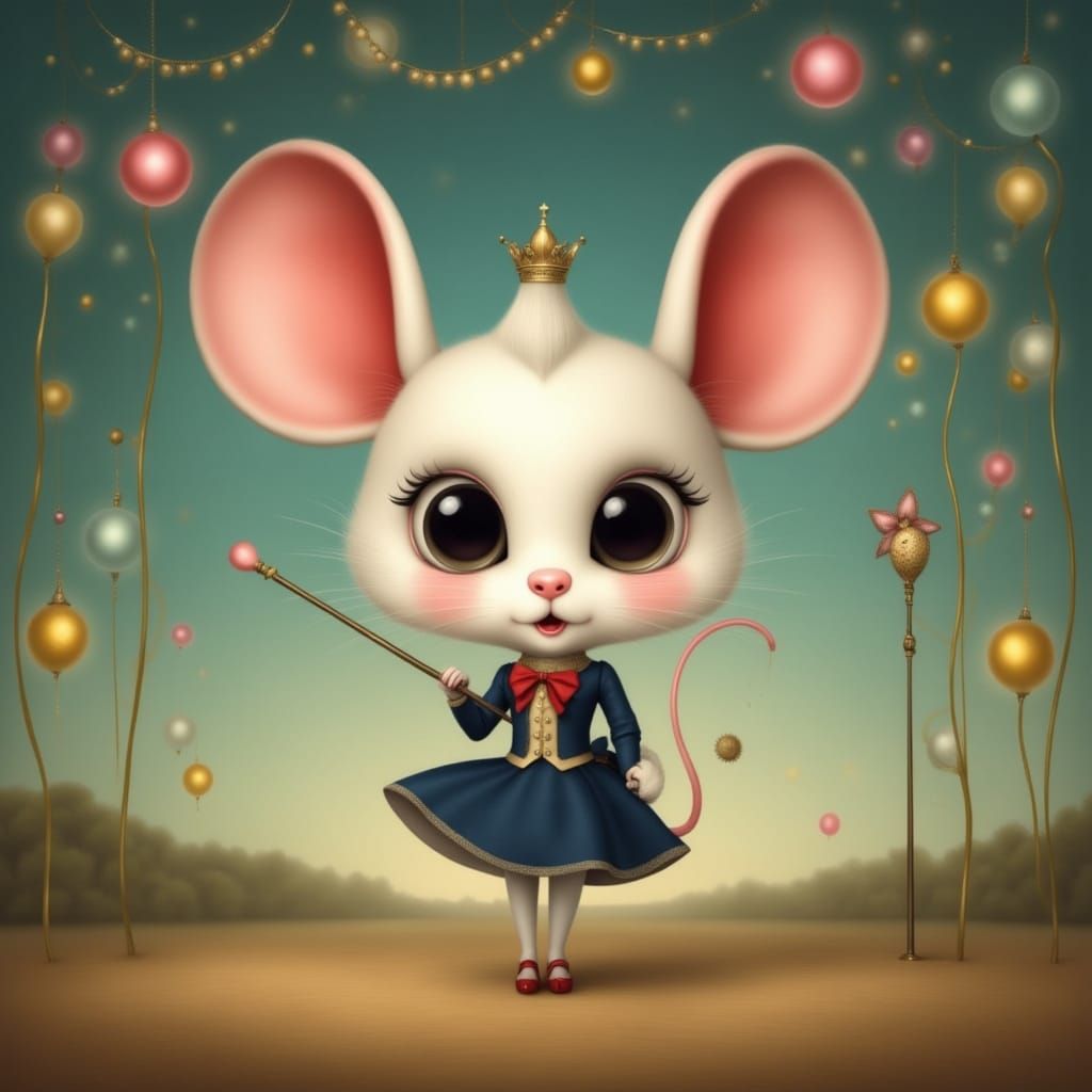 Blushing Mouse at School Play in Pop Surreal Style