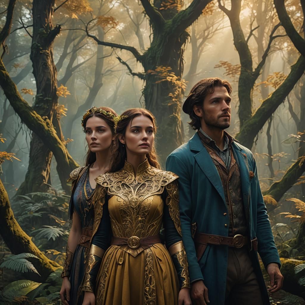 Mystical Forest: Girl and Guy in Oil Painting Style