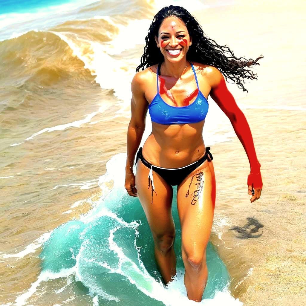 Taíno Woman by Caribbean Sea with Painted Body