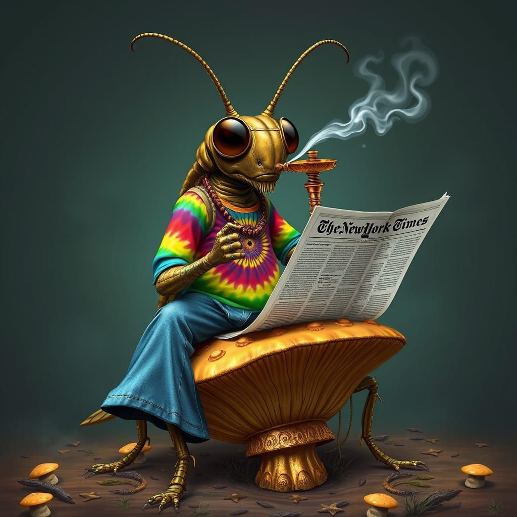 Laid-Back Hippie Cockroach in Vibrant Surrealism
