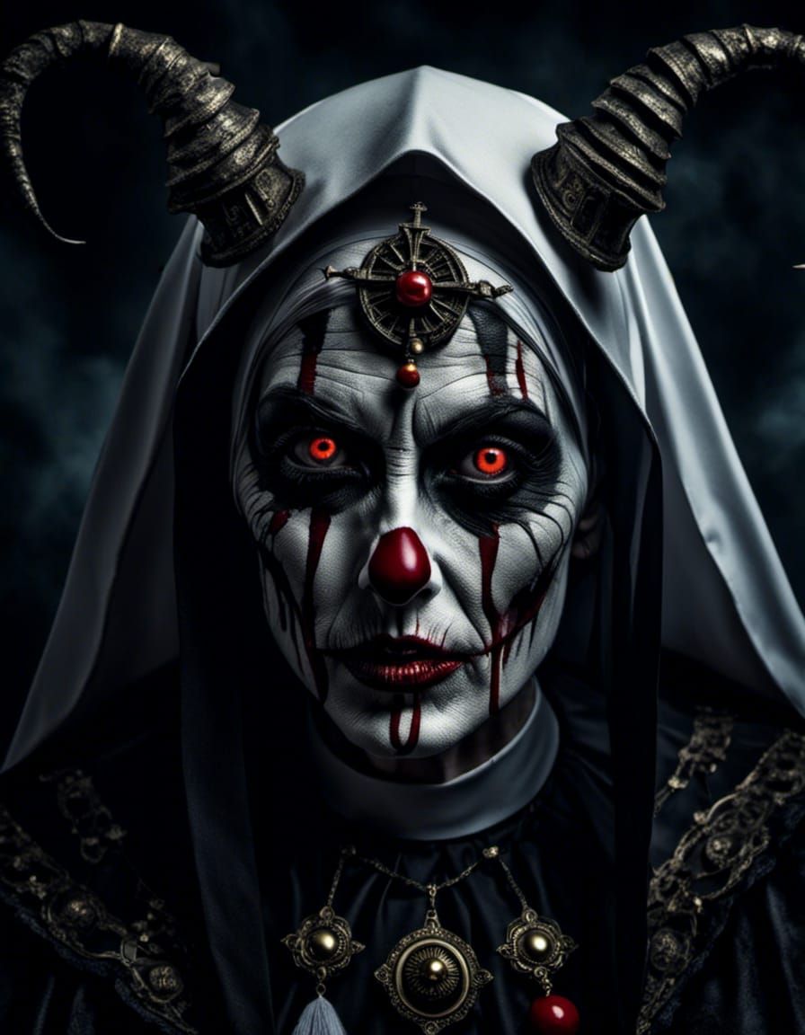 serious zombie clown nun
