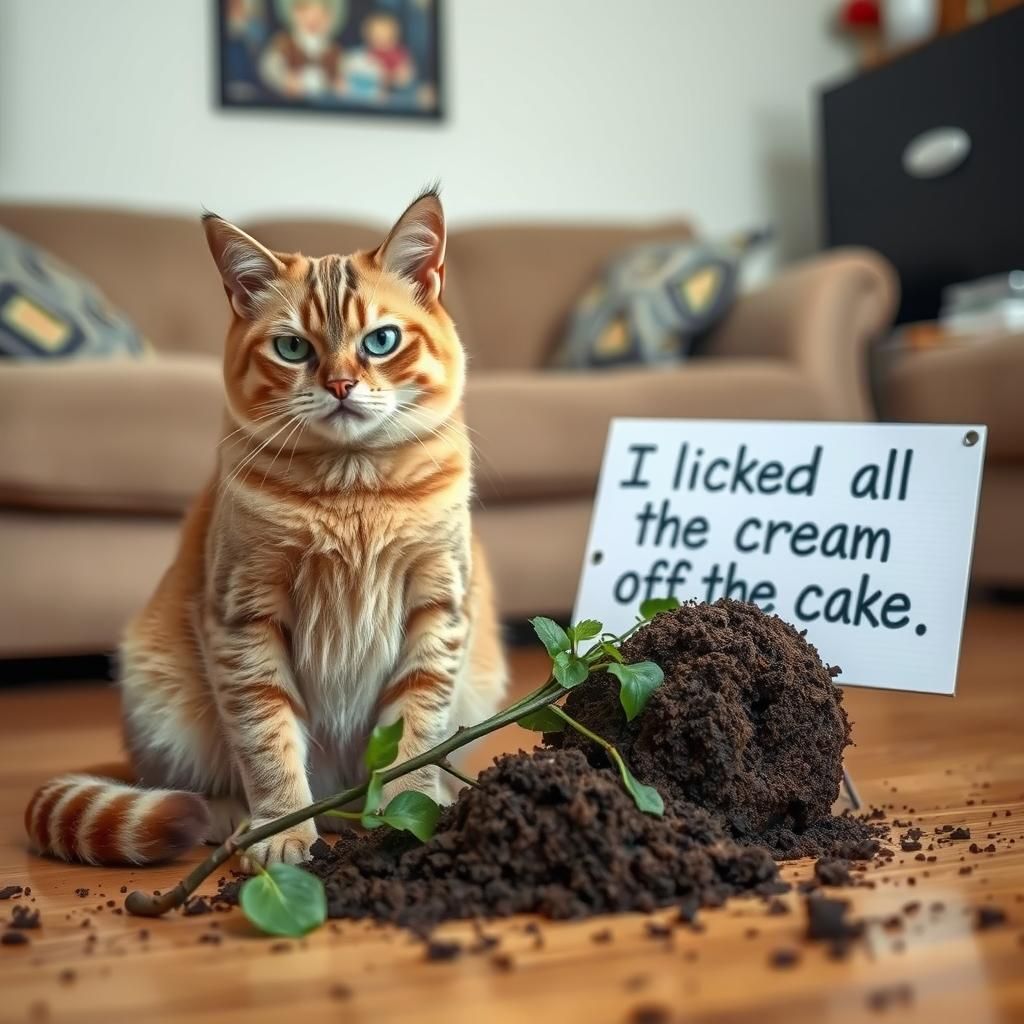 Humorous Cat Shaming Scene in Cozy Living Room