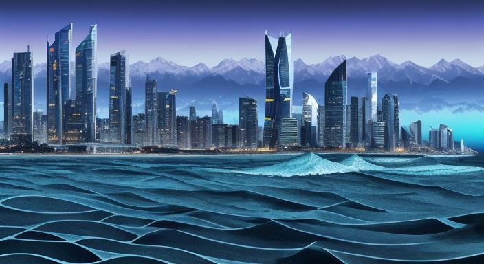 Futuristic Cityscape with Georgian Flag, Fractal Style