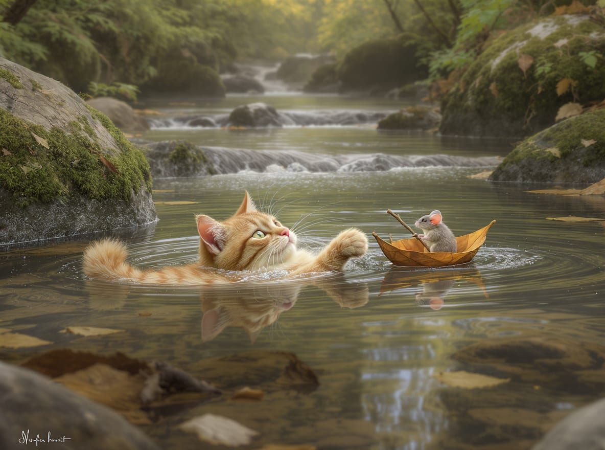 Cat Watches Mouse Sail By: Digital Concept Art