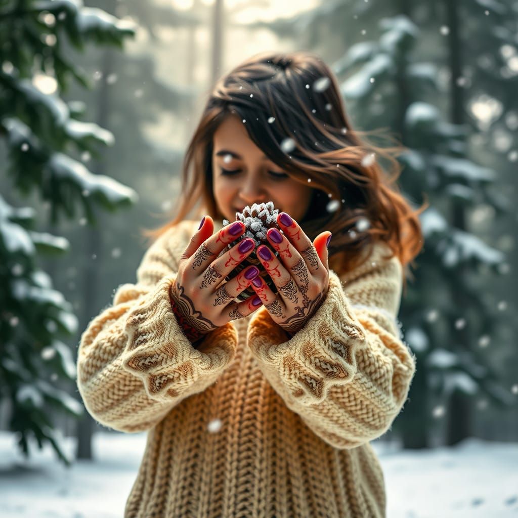 Mystical Winter Wonderland Scene in Whimsical Style