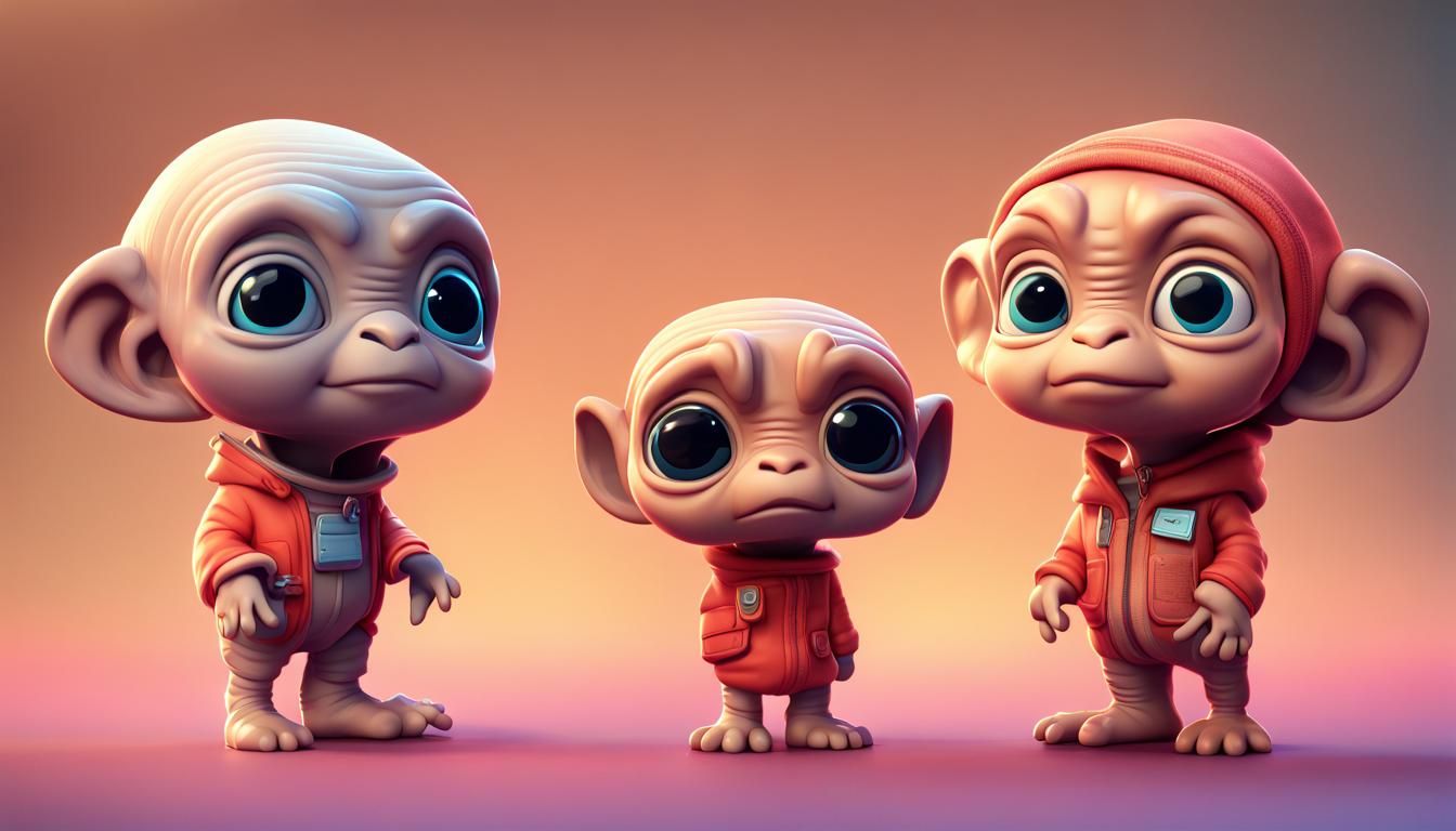 E.T. Chibi Characters in Pixar 3D Style