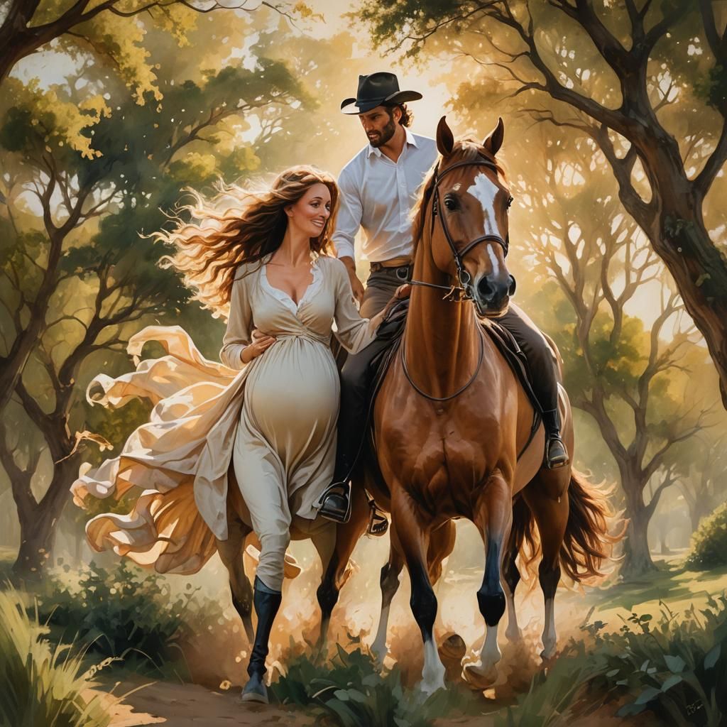 Romantic Equestrian Scene in Pre-Raphaelite Style