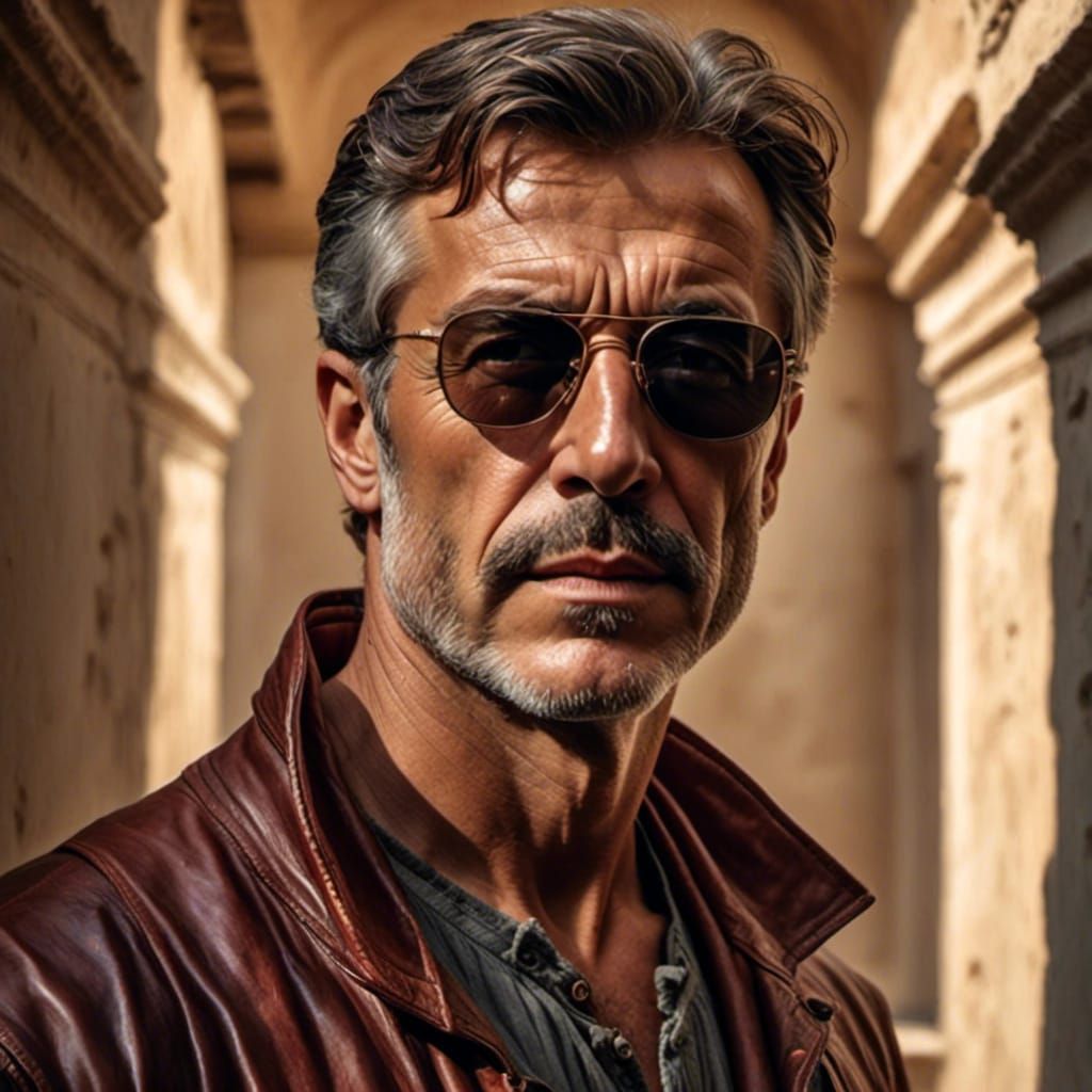 Handsome Man in Sunglasses: Roman Oil Portrait