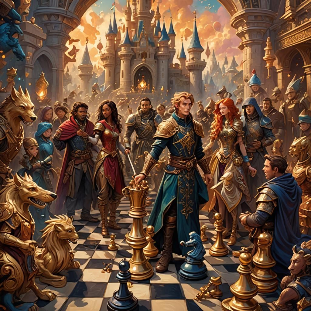 Disney-esque Chess Battle in Hyper-Realistic Style