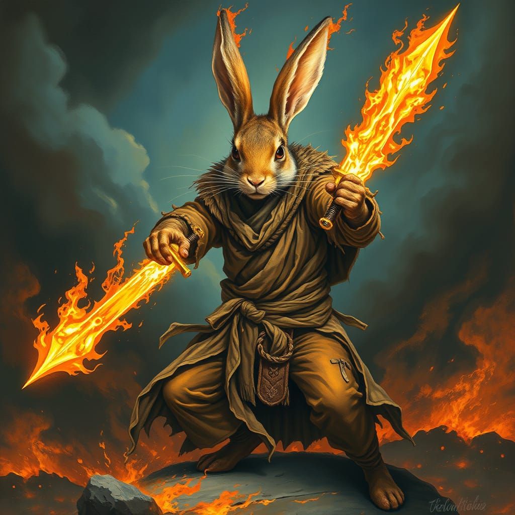 Fierce Rabbit Warrior Ignites Elemental Fury