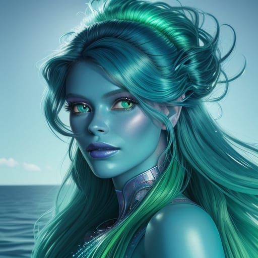 Synthwave Fairy Portrait with Neon Glow and Blue Skin