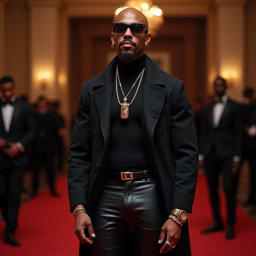 Confident Man on Red Carpet in Award Room