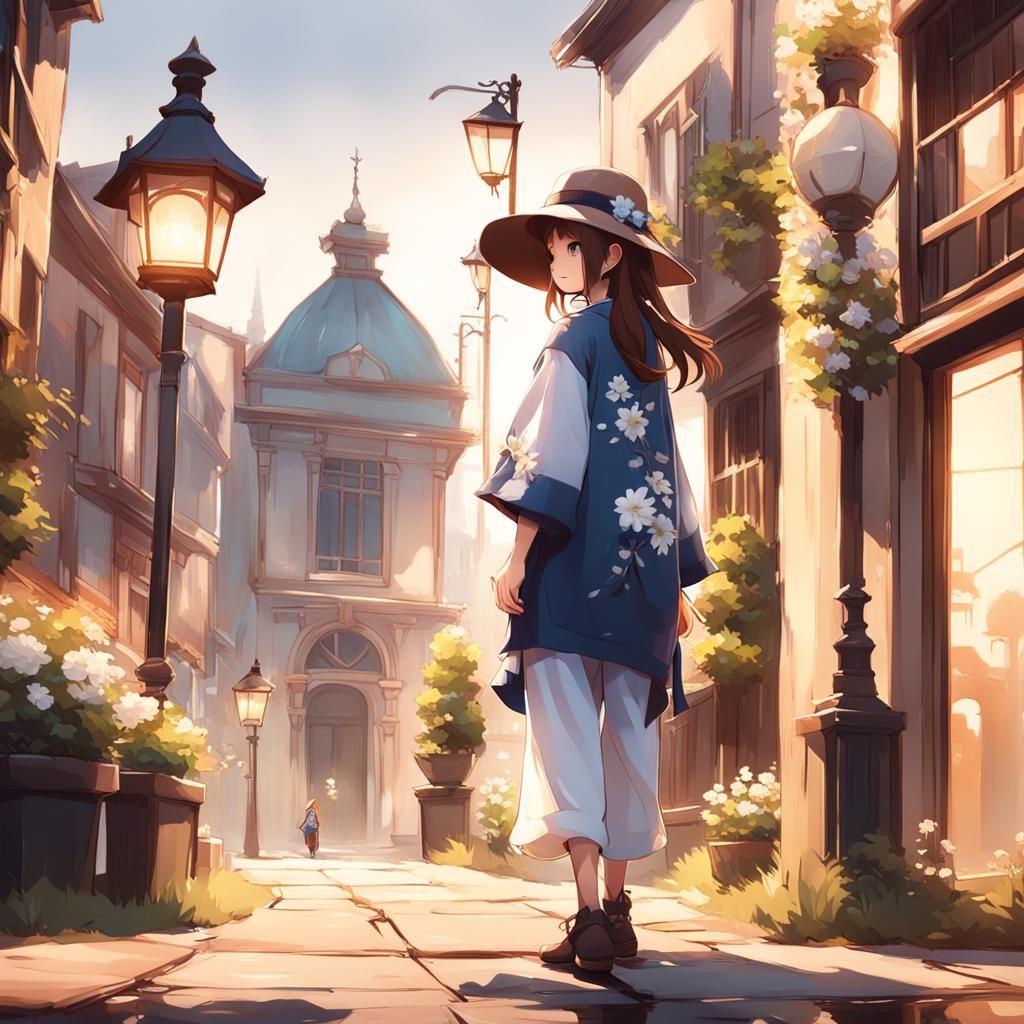 Girl Walking Toward Building in 3D Anime Style